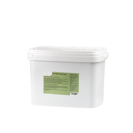 One week food pack (21 meals) in a bucket