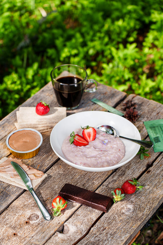 Rice porridge with strawberries breakfast