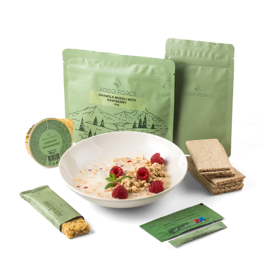 Granola muesli with raspberries breakfast